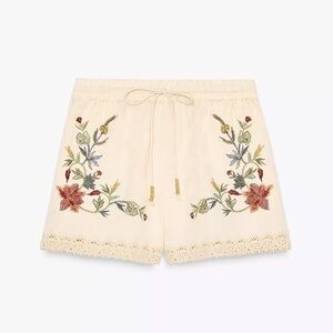 NWT Zara |SHORTS Embroidered Cream Women's Summer